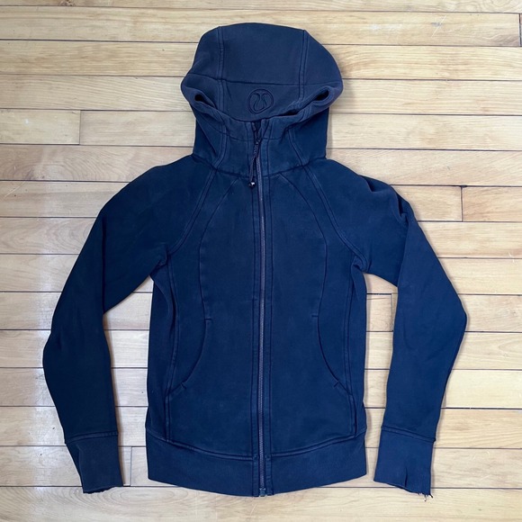Lululemon Tops - Lululemon Scuba Full-Zip Hoodie Black Cotton Blend Thumbholes Womens Size 4